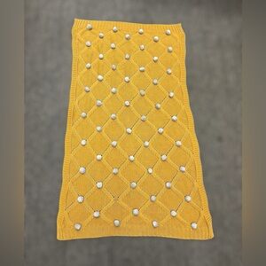 Alimrose Pom Pom Yellow Knit Organic Cotton Blanket